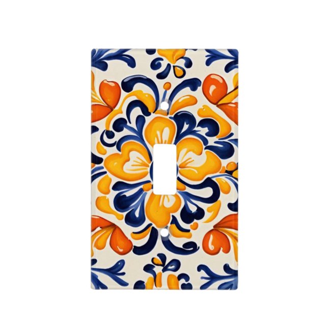 Mediterranean Blue & Yellow Floral Flower Sicilian Light Switch Cover (Front)