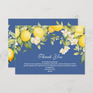 Mediterranean Blue & Yellow Lemon Bridal Shower Thank You Card