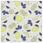 Mediterranean Blue Yellow Lemon Slices Pattern Fabric