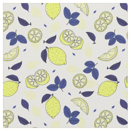 Mediterranean Blue Yellow Lemon Slices Pattern Fabric | Zazzle