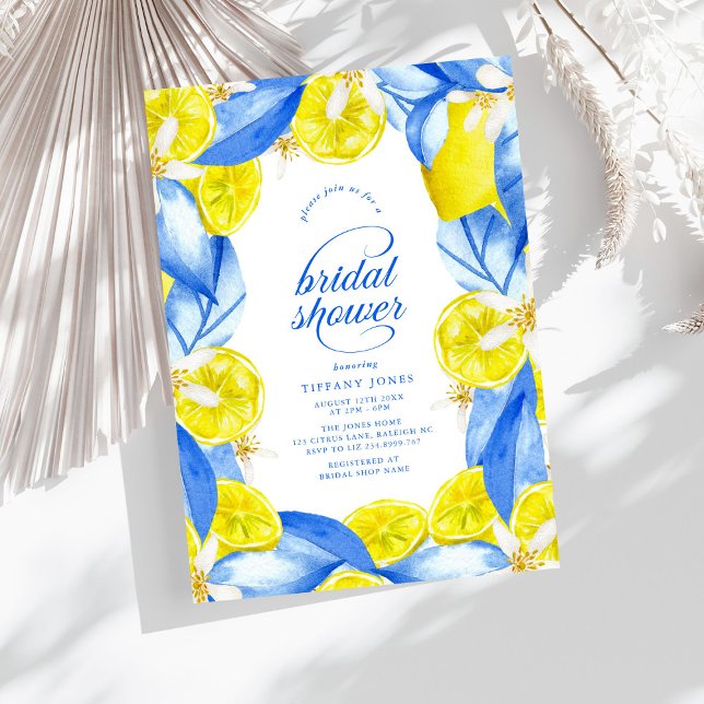 Mediterranean Blue Yellow Lemons Bridal Shower Invitation (Creator Uploaded)