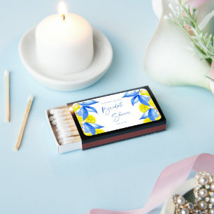 Mediterranean Blue Yellow Lemons Bridal Shower Matchboxes