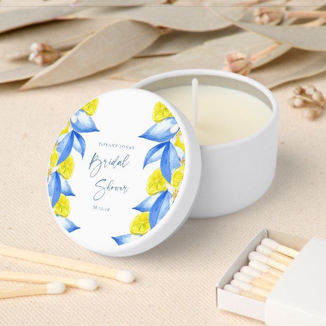 Mediterranean Blue Yellow Lemons Bridal Shower Mini Candle Favors (Insitu)