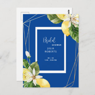 Mediterranean Blue & Yellow Lemons Bridal Shower Postcard