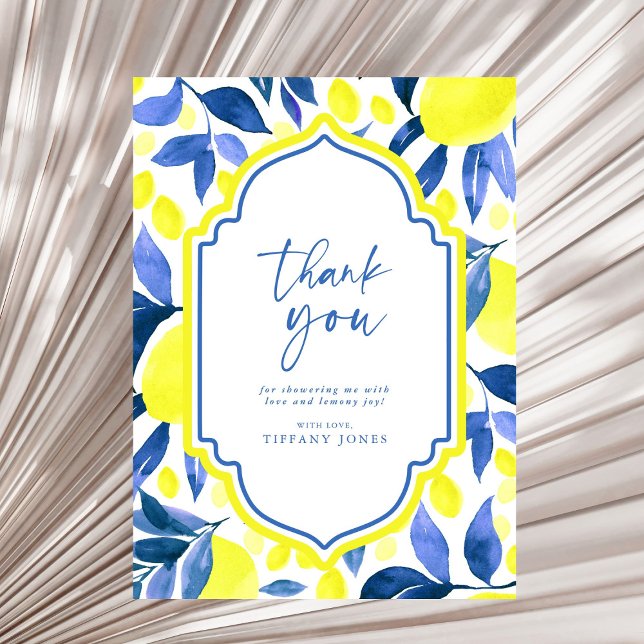 Mediterranean Blue Yellow Lemons Bridal Shower Thank You Card (Creator Uploaded)