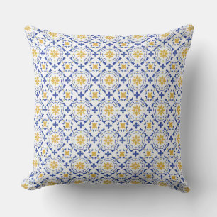 Mediterranean Blue & Yellow Tile Throw Pillow