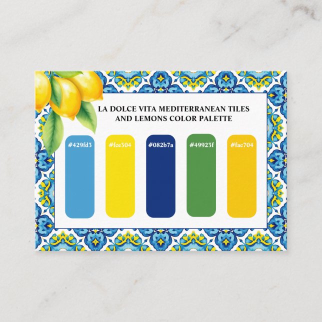  Mediterranean blue, yellow wedding color palette Enclosure Card (Front)