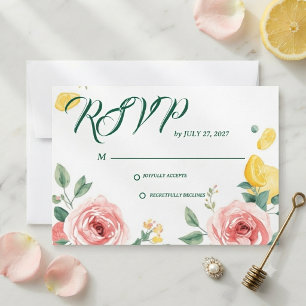 Mediterranean Blush Rose & Lemon Wedding RSVP Card