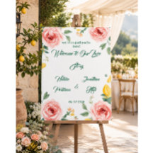 Mediterranean Blush Rose & Lemon Welcome Sign
