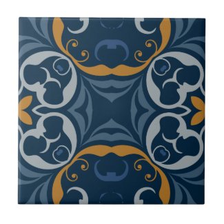 Mediterranean Boho Dark Blue & Orange Gold Pattern