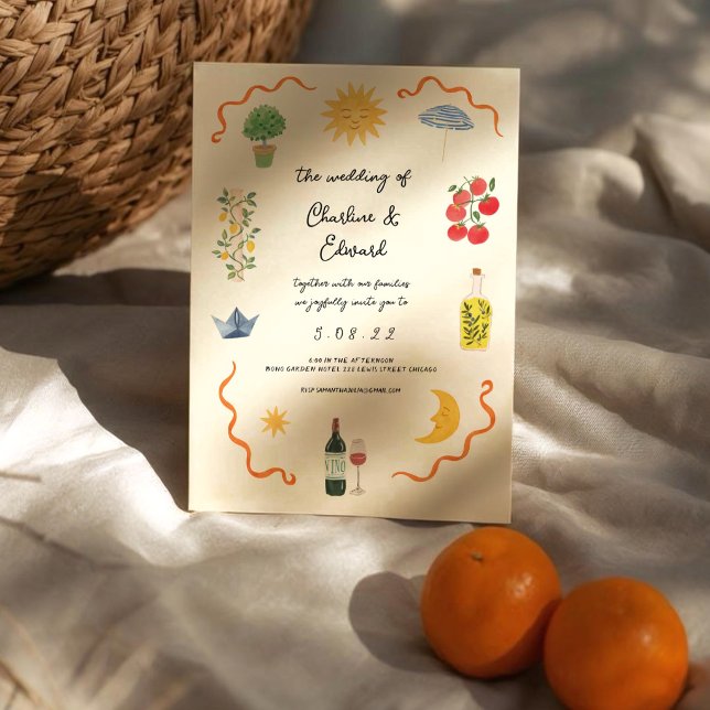 Mediterranean Boho Illustrated Wedding Invitation (Creator Uploaded)