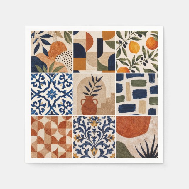 Mediterranean Boho Tile Pattern Napkins (Front)