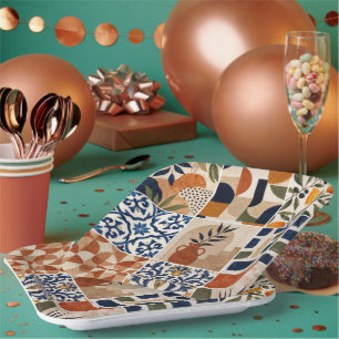 Mediterranean Boho Tile Pattern Paper Plates