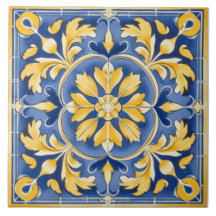 Mediterranean Botanical Pattern - Blue and Yellow