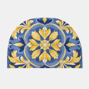 Mediterranean Botanical Pattern - Blue and Yellow Doormat