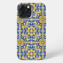 Mediterranean Botanical Pattern - Blue and Yellow