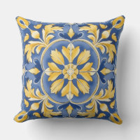 Mediterranean Botanical Pattern - Blue and Yellow