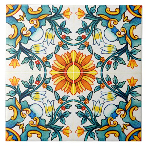 Mediterranean Botanical Patterned Ceramic Tile