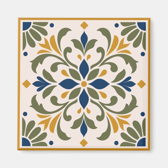 Mediterranean Botanical Tile Magnet (Front)