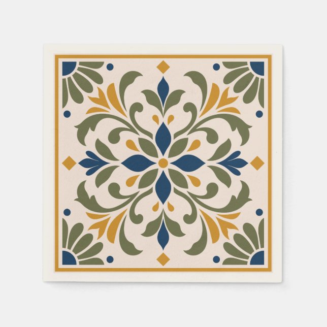 Mediterranean Botanical Tile Napkins (Front)