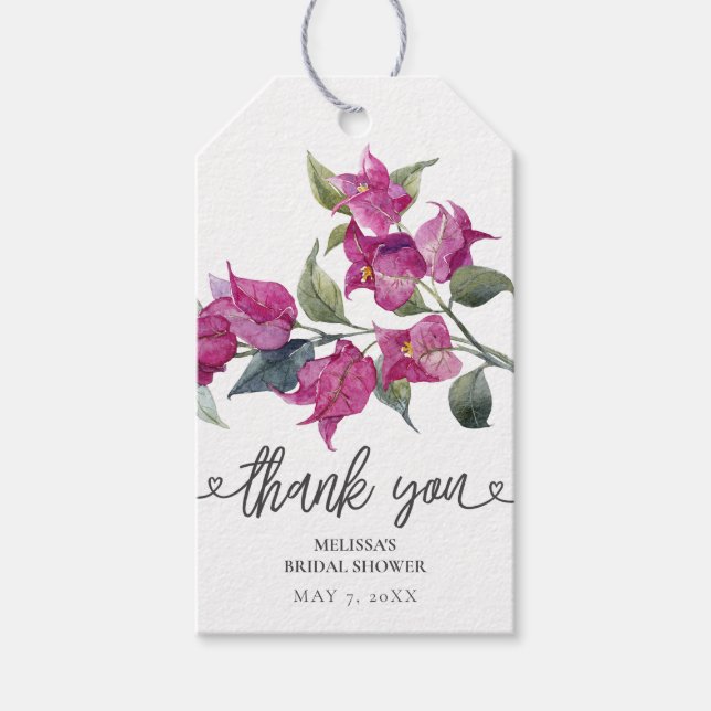 Mediterranean Bougainvillea Bridal Shower Gift Tags (Front)
