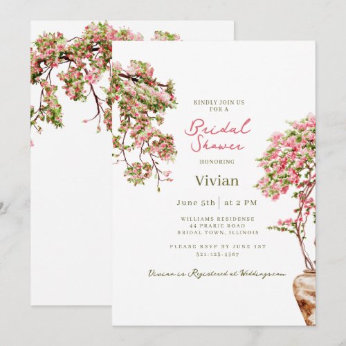 Mediterranean Bougainvillea Floral Bridal Shower Invitation