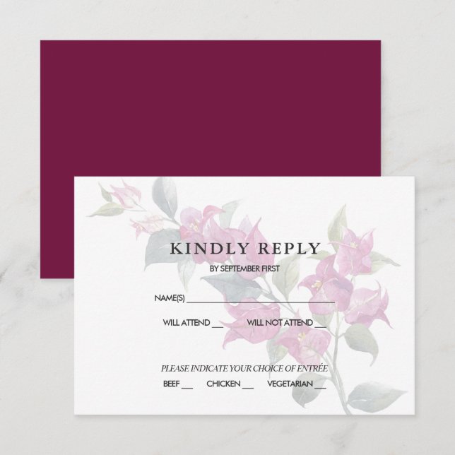 Mediterranean Bougainvillea Pink Burgundy RSVP Inv Invitation (Front/Back)