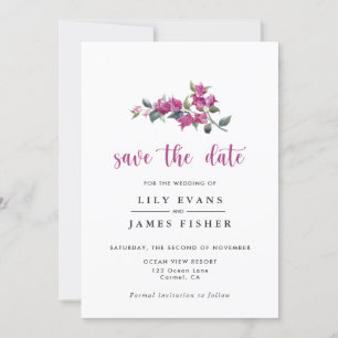 Mediterranean Bougainvillea Pink Save the Date Invitation