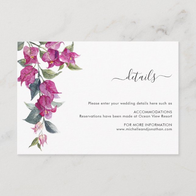 Mediterranean Bougainvillea Wedding Enclosure Card (Front)