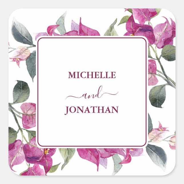 Mediterranean Bougainvillea Wedding Envelope Seals (Front)