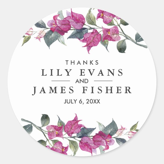 Mediterranean Bougainvillea Wedding Favor Stickers (Front)