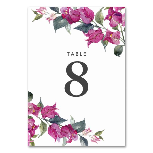 Mediterranean Bougainvillea Wedding Table Number (Front)