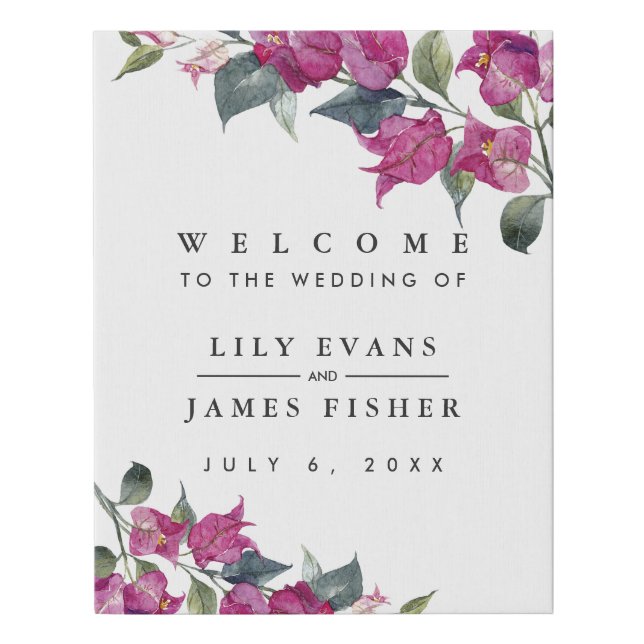 Mediterranean Bougainvillea Wedding  Welcome Sign (Front)