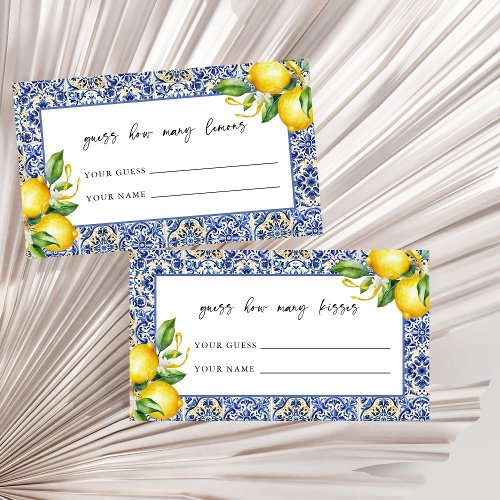 Mediterranean  Bridal Shower Guess how many Kisses Enclosure Card