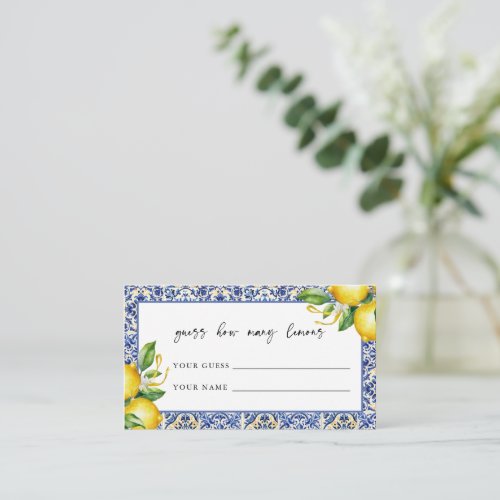 Mediterranean  Bridal Shower Guess how many lemons Enclosure Card