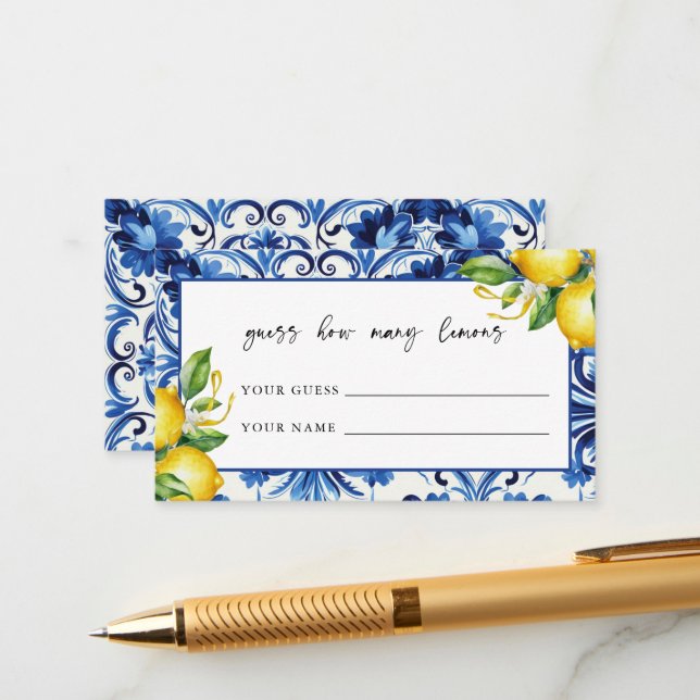 Mediterranean  Bridal Shower Guess how many lemons Enclosure Card (Front/Back In Situ)