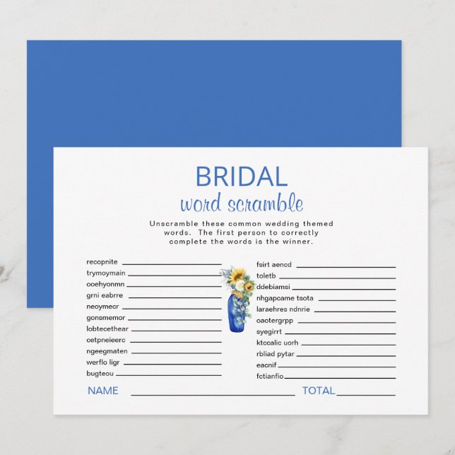 Mediterranean Bridal Shower Word Scramble Game Invitation (Front/Back)