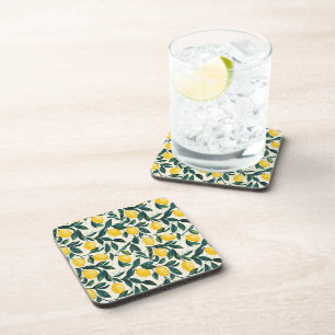 Mediterranean Bright Yellow Lemon Patterned Beverage Coaster