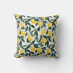 Mediterranean Bright Yellow Lemon Patterned Throw Pillow