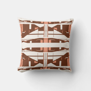 Mediterranean Brown Coral Off-White Mosaic Design Throw Pillow