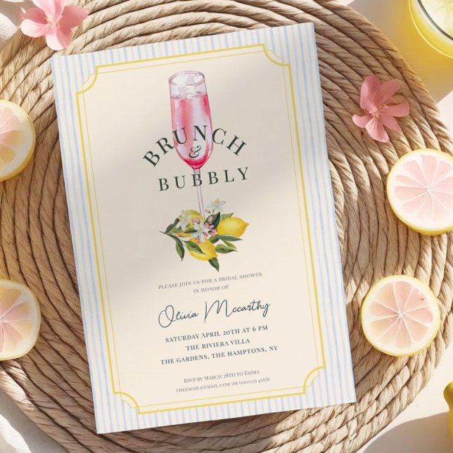 Mediterranean Brunch Bubbly Lemons Bridal Shower Invitation (Creator Uploaded)