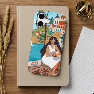 Mediterranean Cafe Coastal Travel Illustration iPhone 17 Case