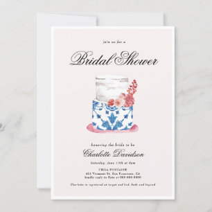 Mediterranean Cake Pink Blue Bridal Shower Invitation