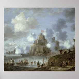 Mediterranean Castle under Siege from the Turks Poster