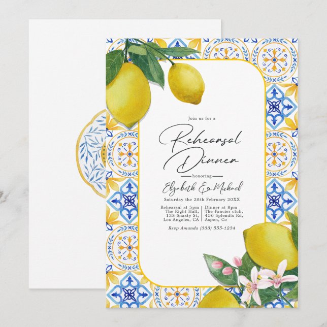Mediterranean Charm Lemon Italian Rehearsal Dinner Invitation (Front/Back)