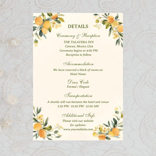 Mediterranean Citrus Botanical Wedding Enclosure Card (Creator Uploaded)