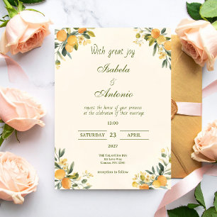 Mediterranean Citrus Botanical Wedding Invitation