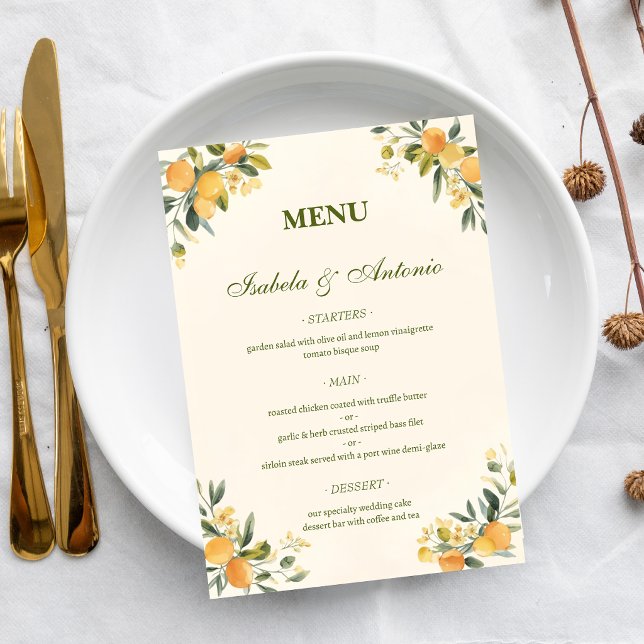 Mediterranean Citrus Botanical Wedding Menu (Creator Uploaded)
