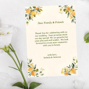 Mediterranean Citrus Botanical Wedding Thank You Card