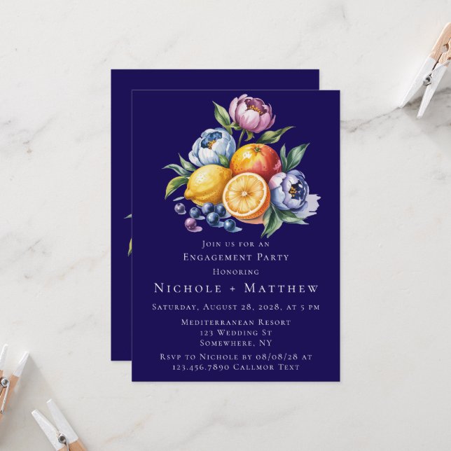 Mediterranean Citrus Bouquet Engagement Party Invitation (Front/Back In Situ)